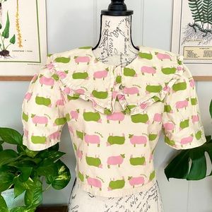 SOLD 🍡 Lisa Says Gah Counting Sheep Diana Ruffle Collar Shirt 🍡